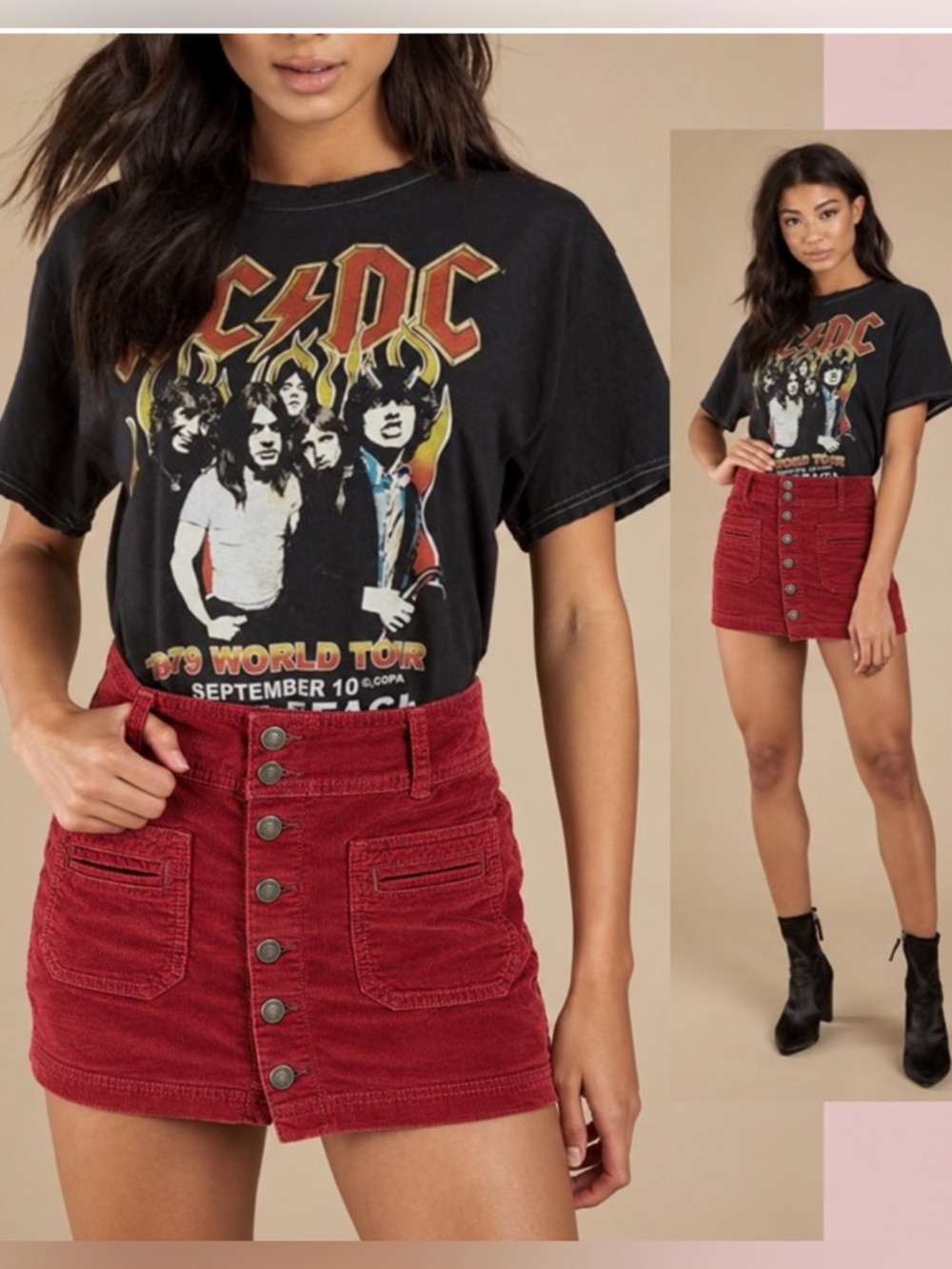 We The Free by Free People Red Rust Corduroy Button Front Mini Skirt Size 28